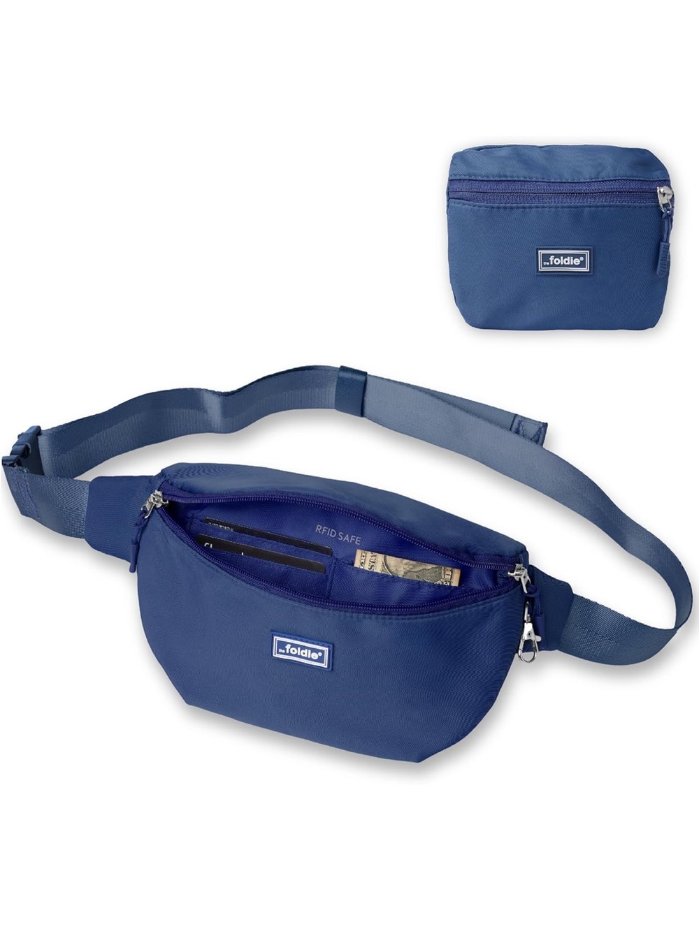 The Foldie Foldable Crossbody Bag Navy Blue Lightweight RFID Safe Anti-Theft